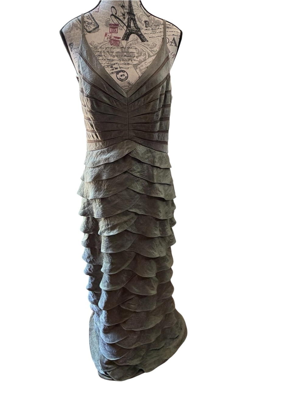 Adrianna Papell Olive Tiered Ruffle Maxi Dress - Picture 1 of 9
